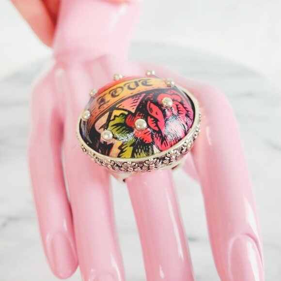 LOVE Tattoo Print Round Chunky Thick Ring‎ - Picture 2 of 7
